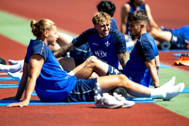Fynn Lakenmacher SV Darmstadt 98, 19 , Luca Marseiler SV Darmstadt 98, 08 and Leon Klassen SV Darmstadt 98, 03 , SV Darmstadt 98, football, 2 Bundesliga, training camp, 4 day, 13 07 2025 SV Darmstadt 98, football, 2 Bundesliga, training camp, 4 day, 13 07 2025 Bad Wörishofen Copyright: xEibner-Pressefoto FlorianxWiegandx EP_FWD