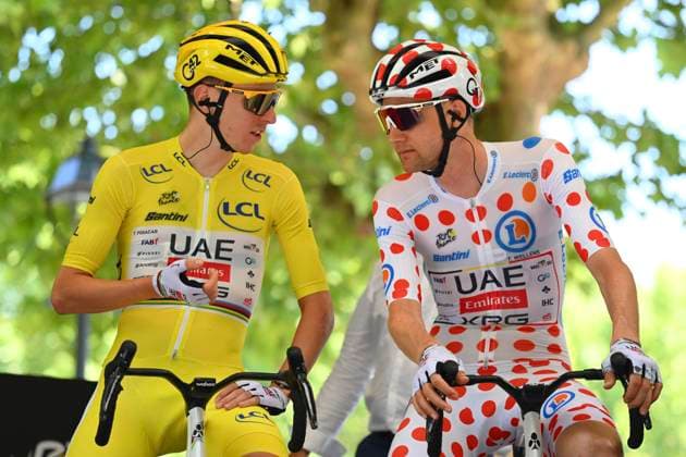 Tour de France 2025 Stage 9 CHATEAUROUX, FRANCE - JULY 13 : Pogacar Tadej (SLO) of UAE Team Emirates, Wellens Tim (BEL) of UAE Team Emirates during stage 9 of the 112th edition of Tour de France an UCI World Tour 2.UWT cycling road race stage for Men Elite of 170 km with start in Chinon and finish in Chateauroux on July 13, 2025 in Chateauroux, France, 13 07 2025 ( Motordriver Kenny Verfaillie - Chateauroux France  Copyright: xVincentxKalutx
