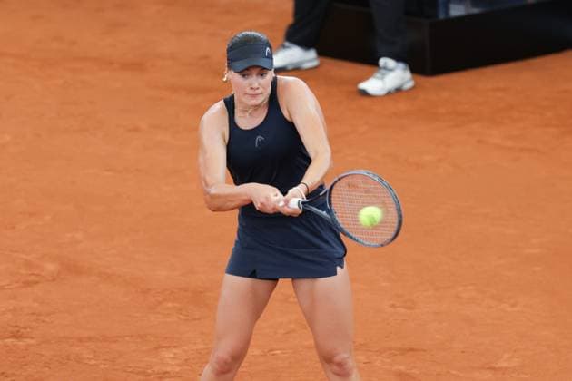 GER, Hamburg, xFSx, ATP250 Womens Tennis Tournament Qualifying Round , MSC Hamburg Ladies Open 2025, 13 07 2025 Carlota Martinez Cirez ESP , Anna Petkovic GER v l , Anna Petkovic GER plays a backhand Copyright: HMBxMedia FernandoxSoares