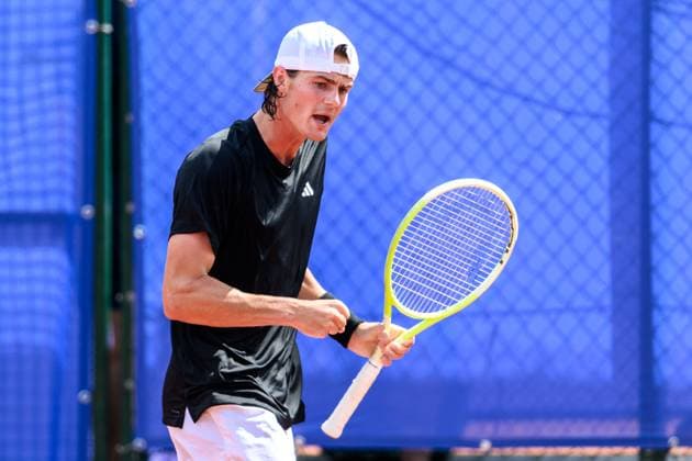 250713 Olle Wallin of Sweden celebrates during the qualifier tennis match at Nordea Open on July 13, 2025 in Bastad Photo Mathilda Schuler BILDBYRAN kod MA MA0845 tennis atp 250 nordea open bbeng kval sweden sverige jubel  Copyright: MATHILDAxSCHULER BB250713MA022