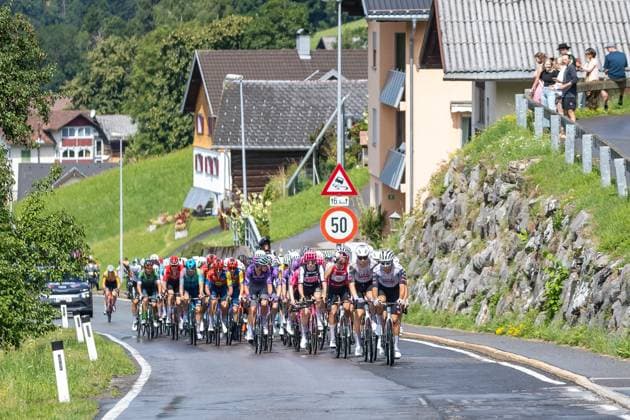 13 07 2025, Feldkirch, AUT, Tour of Austria 2025, Stage 5 from Feldkirch to Feldkirch 147,8 km , in the picture Peloton near Laterns Peloton near Laterns during the stage 5 from Feldkirch to Feldkirch 147,8 km of the Tour of Austria Feldkirch, Austria on 2025 07 13 Expa Feldkirch  EP_gro