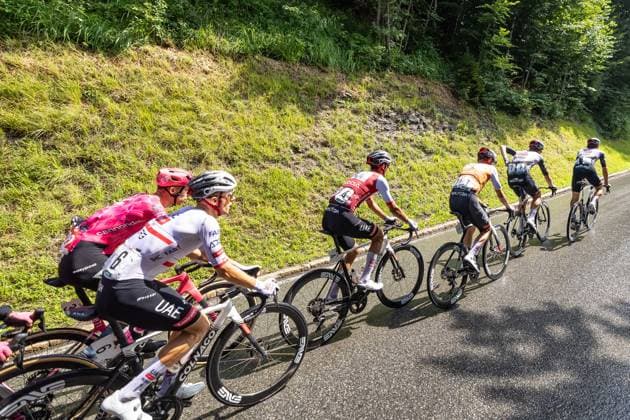 13 07 2025, Feldkirch, AUT, Tour of Austria 2025, Stage 5 from Feldkirch to Feldkirch 147.8 km , pictured Alessandro Covi ITA, UAE TEAM EMIRATES XRG , Florian Vermeersch BEL, UAE TEAM EMIRATES XRG , Felix Grossschartner AUT, UAE TEAM EMIRATES XRG , Isaac Del Toro Romero MEX, UAE TEAM EMIRATES XRG , Rafal Majka POL, UAE TEAM EMIRATES XRG Rui Costa POR, EF EDUCATION EASYPOST Alessandro Covi ITA, UAE TEAM EMIRATES XRG , Florian Vermeersch BEL, UAE TEAM EMIRATES XRG , Felix Grossschartner AUT, UAE TEAM EMIRATES XRG , Isaac Del Toro Romero MEX, UAE TEAM EMIRATES XRG , Rafal Majka POL, UAE TEAM EMIRATES XRG Rui Costa POR, EF EDUCATION EASYPOST during the stage 5 from Feldkirch to Feldkirch 147,8 km of the Tour of Austria Feldkirch, Austria on 2025 07 13 Expa Feldkirch EP_gro