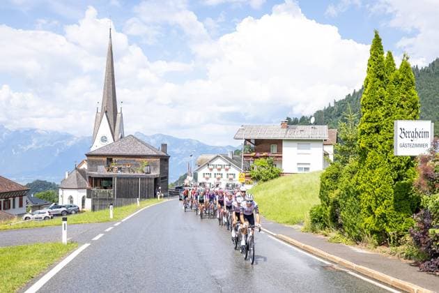 13 07 2025, Feldkirch, AUT, Tour of Austria 2025, Stage 5 from Feldkirch to Feldkirch 147,8 km , in the picture Peloton near Laterns Peloton near Laterns during the stage 5 from Feldkirch to Feldkirch 147,8 km of the Tour of Austria Feldkirch, Austria on 2025 07 13 Expa Feldkirch  EP_gro