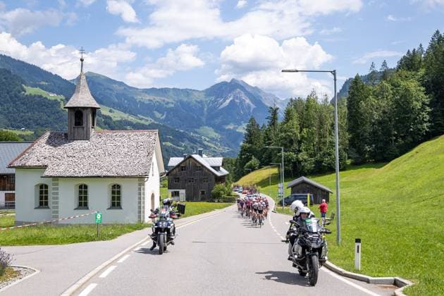 13 07 2025, Feldkirch, AUT, Tour of Austria 2025, Stage 5 from Feldkirch to Feldkirch 147,8 km , pictured at Raggal Piazera near Raggal Piazera during the stage 5 from Feldkirch to Feldkirch 147,8 km of the Tour of Austria Feldkirch, Austria on 2025 07 13 Expa Feldkirch  EP_gro