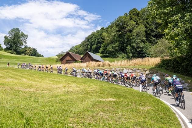 13 07 2025, Feldkirch, AUT, Tour of Austria 2025, Stage 5 from Feldkirch to Feldkirch 147,8 km , in the picture Peloton approach Dünersberg Peloton approach Dünersberg during the stage 5 from Feldkirch to Feldkirch 147,8 km of the Tour of Austria Feldkirch, Austria on 2025 07 13 Expa Feldkirch  EP_gro
