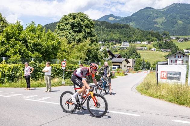 13 07 2025, Feldkirch, AUT, Tour of Austria 2025, stage 5 from Feldkirch to Feldkirch 147,8 km , in the picture stage winner Bob Jungels LUX, INEOS GRENADIERS in the finish stage winner Bob Jungels LUX, INEOS GRENADIERS in the finish during the stage 5 from Feldkirch to Feldkirch 147,8 km of the Tour of Austria Feldkirch, Austria on 2025 07 13 Expa Feldkirch EP_gro