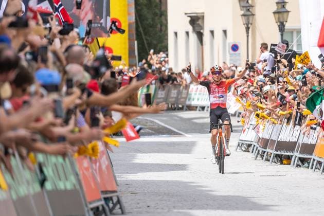 13 07 2025, Feldkirch, AUT, Tour of Austria 2025, Stage 5 from Feldkirch to Feldkirch 147,8 km , in the picture stage winner Bob Jungels LUX, INEOS GRENADIERS Stage winner Bob Jungels LUX, INEOS GRENADIERS during the stage 5 from Feldkirch to Feldkirch 147,8 km of the Tour of Austria Feldkirch, Austria on 2025 07 13 Expa Feldkirch EP_gro