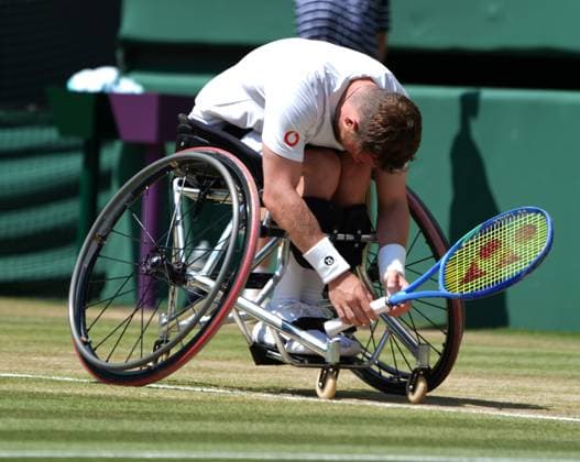 Tennis - 2025 Wimbledon Championships - Mens singles Wheelchair Final - Alfie Hewitt (GBR) v Tokito Oda (Japan) All England Lawn Tennis & Croquet Club - Sunday 13th July 2025 A dejected Alfie Hewitt on his way to defeat 