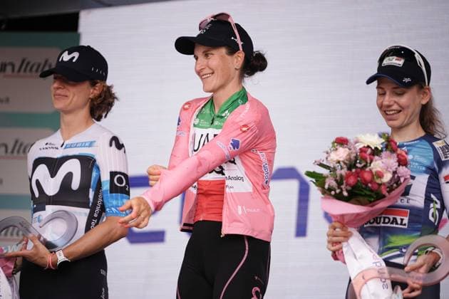 Longo Borghini Elisa on the podium during the 8th stage of the Giro d™Italia Women, from ForlÃ¬ to Imola (Autodromo Enzo e Dino Ferrari), Italy Sunday, July 13, 2025. - cycling .  Copyright: xMarcoxAlpozzi LaPressex