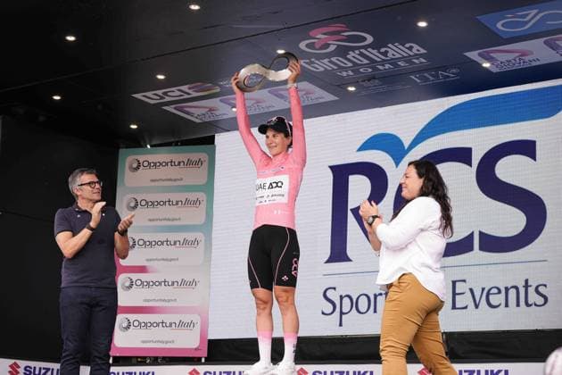 Longo Borghini Elisa on the podium during the 8th stage of the Giro d™Italia Women, from ForlÃ¬ to Imola (Autodromo Enzo e Dino Ferrari), Italy Sunday, July 13, 2025. - cycling .  Copyright: xMarcoxAlpozzi LaPressex