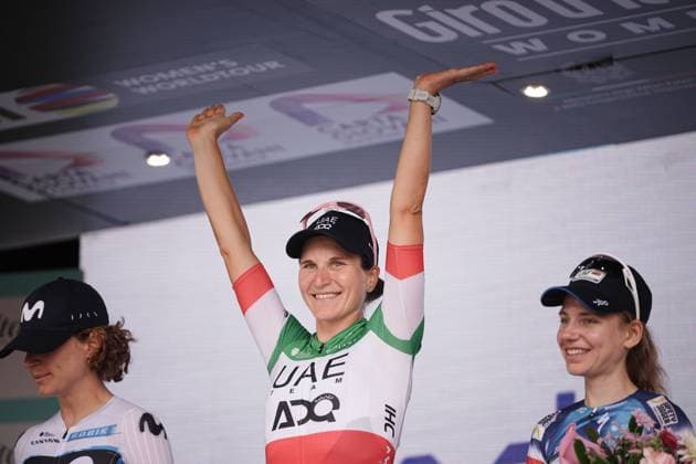 Longo Borghini Elisa on the podium during the 8th stage of the Giro d™Italia Women, from ForlÃ¬ to Imola (Autodromo Enzo e Dino Ferrari), Italy Sunday, July 13, 2025. - cycling .  Copyright: xMarcoxAlpozzi LaPressex