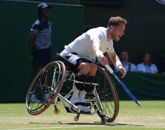 Tennis - 2025 Wimbledon Championships - Mens singles Wheelchair Final - Alfie Hewitt (GBR) v Tokito Oda (Japan) All England Lawn Tennis & Croquet Club - Sunday 13th July 2025 Alfie Hewitt of GBR 
