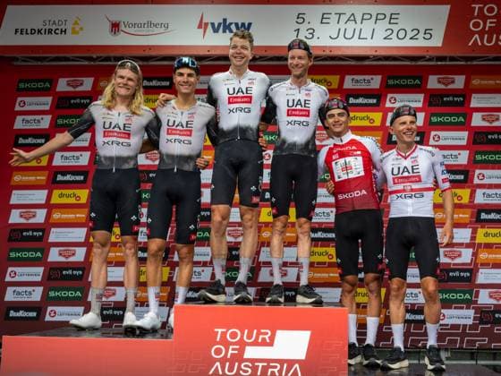 CYCLING - Tour of Austria 2025 FELDKIRCH,AUSTRIA,13.JUL.25 - CYCLING - Tour of Austria, stage 5, Feldkirch - Feldkirch. Image shows team UAE Team Emirates XRG as the best team of the tour.  GEPAxpictures xOliverxLerch