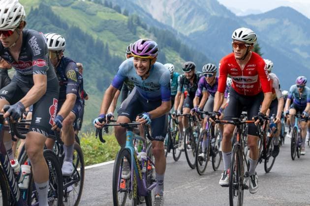 CYCLING - Tour of Austria 2025 FELDKIRCH,AUSTRIA,13.JUL.25 - CYCLING - Tour of Austria, stage 5, Feldkirch - Feldkirch. Image shows the peloton with Baptiste Huyet (FRA Unibet Tietema Rockets).  GEPAxpictures xOliverxLerch