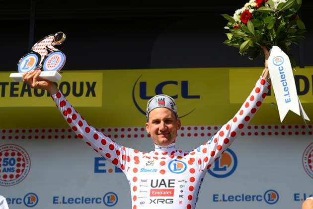 Tour de France 2025 Stage 9 CHATEAUROUX, FRANCE - JULY 13 : Wellens Tim (BEL) of UAE Team Emirates pictured with the polka dot jersey during the podium ceremony of stage 9 of the 112th edition of Tour de France an UCI World Tour 2.UWT cycling road race stage for Men Elite of 170 km with start in Chinon and finish in Chateauroux on July 13, 2025 in Chateauroux, France, 13 07 2025 ( Motordriver Kenny Verfaillie - Chateauroux France  Copyright: xVincentxKalutx