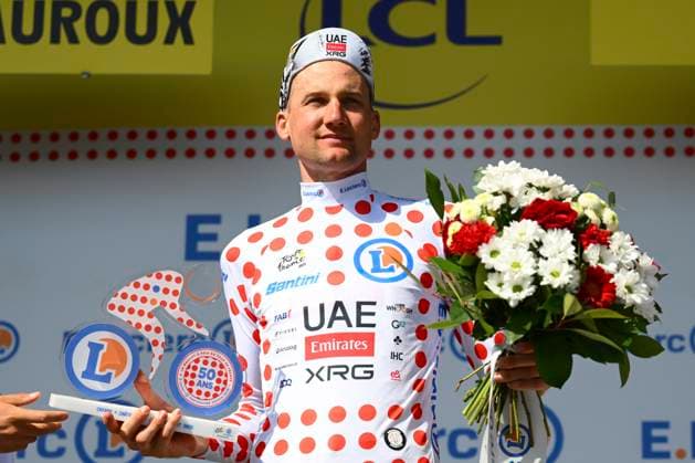 Tour de France 2025 Stage 9 CHATEAUROUX, FRANCE - JULY 13 : Wellens Tim (BEL) of UAE Team Emirates pictured with the polka dot jersey during the podium ceremony of stage 9 of the 112th edition of Tour de France an UCI World Tour 2.UWT cycling road race stage for Men Elite of 170 km with start in Chinon and finish in Chateauroux on July 13, 2025 in Chateauroux, France, 13 07 2025 ( Motordriver Kenny Verfaillie - Chateauroux France  Copyright: xVincentxKalutx