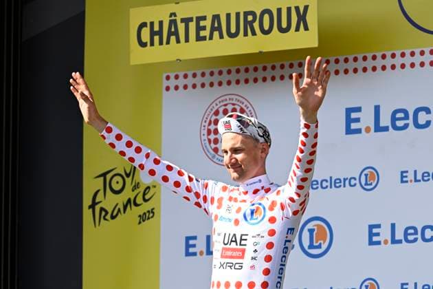 Tour de France 2025 Stage 9 CHATEAUROUX, FRANCE - JULY 13 : Wellens Tim (BEL) of UAE Team Emirates pictured with the polka dot jersey during the podium ceremony of stage 9 of the 112th edition of Tour de France an UCI World Tour 2.UWT cycling road race stage for Men Elite of 170 km with start in Chinon and finish in Chateauroux on July 13, 2025 in Chateauroux, France, 13 07 2025 ( Motordriver Kenny Verfaillie - Chateauroux France  Copyright: xJanxDexMeuleneirx