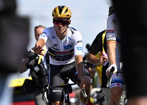 Belgian Remco Evenepoel of Soudal Quick-Step pictured during stage nine of the 2025 Tour de France cycling, from Chinon to Chateauroux (170 km), on Sunday 13 July 2025 in France. The 112th edition of the Tour de France starts on Saturday 5 July in Lille, France, and will finish in Paris, France on the 27th of July. JASPERxJACOBS  x129085615x