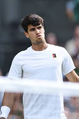 Carlos Alcaraz, ESP, during final of 2025 All England Lawn Tennis Championships at Wimbledon, mens singles, London, 13 07 2025