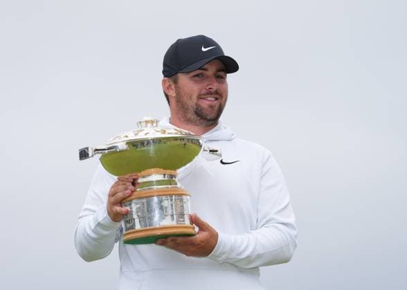 Chris Gotterup (USA) lifts the Genesis Scottish Open Golf Championship trophy after winning by 2 strokes ahead of Rory McIroy (NIR) with a score of 15 under par for the tournament. Genesis Scottish Open, Day 4, Golf, Renaissance Club, North Berwick, Scotland, UK - 13 Jul 2025North Berwick Scotland United Kingdom EDITORIAL USE ONLY No use with unauthorised audio, video, data, fixture lists, club league logos or live services. Online in-match use limited to 120 images, no video emulation. No use in betting, games or single club league player publications. Copyright: xStuartxWallace Shutterstockx 15393030bm