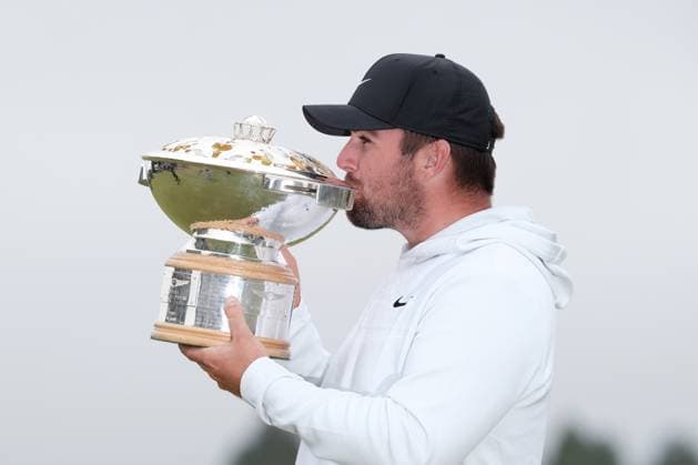 UK: The Genesis Scottish Open at The Renaissance Club, North Berwick, Scotland on 13 July 2025: Pictured: Champion Chris Gotterup (USA) with the Genesis Scottish Open 2025 trophy North Berwick The Renaissance Club Scotland Copyright: xAlexxToddx
