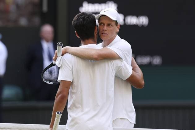 Wimbledon Final Jannick Sinner v Carlos Alcaraz Wimbledon Championships 2025 Day 14, 13 07 25 Gentlemens’ Singles - Final Centre Court Jannick Sinner v Carlos Alcaraz. Jannick Sinner wins in 4 sets.  Copyright: xMarcxAspland ThexTimesx NINTCHDBPICT001009697475
