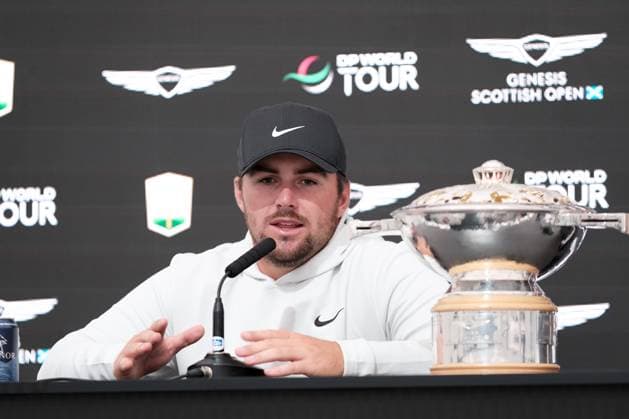 UK: The Genesis Scottish Open at The Renaissance Club, North Berwick, Scotland on 13 July 2025: Pictured: Champion Chris Gotterup (USA) with the Genesis Scottish Open 2025 trophy North Berwick The Renaissance Club Scotland Copyright: xAlexxToddx