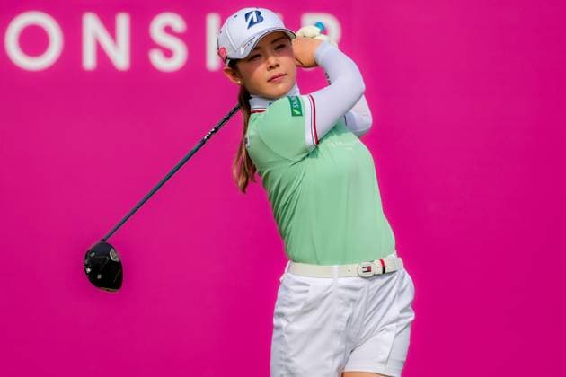 EVIAN-LES-BAINS, FRANCE - 13.07.2025: Yuri Yoshida (JPN) of The Amundi Evian Championship at the Evian Resort Golf Club on July 13, 2025 in Evian-les-Bains, France.