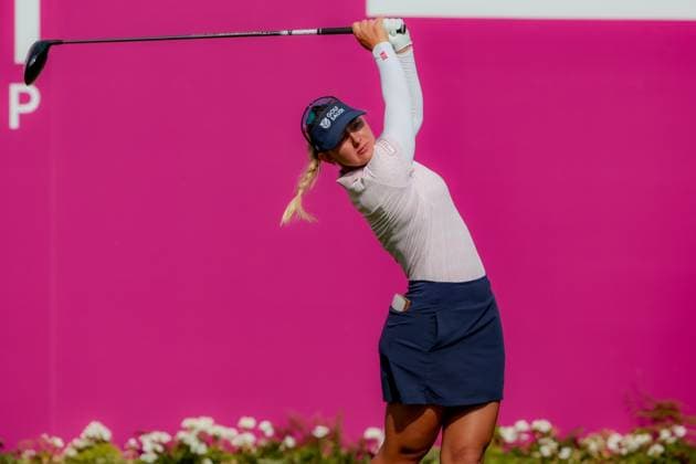 EVIAN-LES-BAINS, FRANCE - 13.07.2025: Emily Kristine Pedersen (DEN) of The Amundi Evian Championship at the Evian Resort Golf Club on July 13, 2025 in Evian-les-Bains, France.