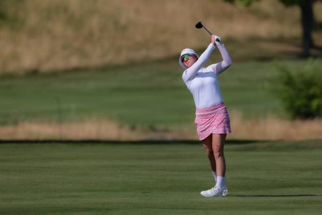 EVIAN-LES-BAINS, FRANCE - 13.07.2025: Madelene Sagstrom (SWE) of The Amundi Evian Championship at the Evian Resort Golf Club on July 13, 2025 in Evian-les-Bains, France.