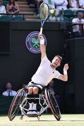 Alfie Hewett, GBR, during wheelchair singles final at 2025 All England Lawn Tennis Championships in Wimbledon, London, 13 07 2025