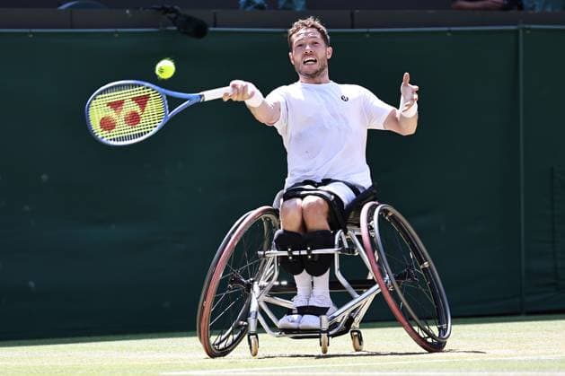 Alfie Hewett, GBR, during wheelchair singles final at 2025 All England Lawn Tennis Championships in Wimbledon, London, 13 07 2025