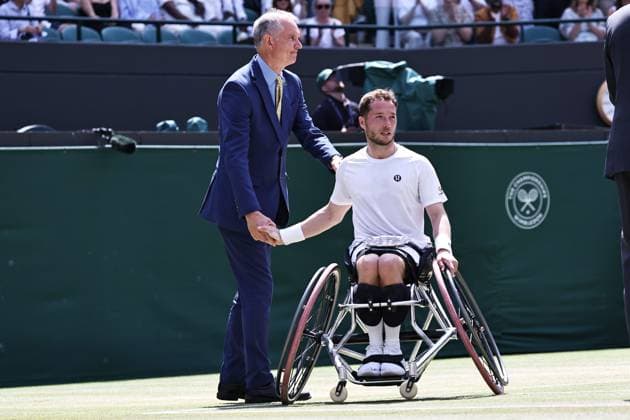 Alfie Hewett, GBR, after wheelchair singles final at 2025 All England Lawn Tennis Championships in Wimbledon, London, 13 07 2025