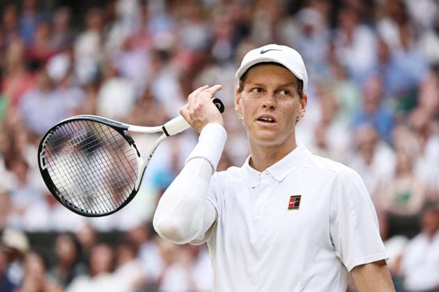 Jannik Sinner, ITA, during final of 2025 All England Lawn Tennis Championships at Wimbledon, mens singles, London, 13 07 2025
