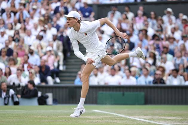 Jannik Sinner, ITA, during final of 2025 All England Lawn Tennis Championships at Wimbledon, mens singles, London, 13 07 2025
