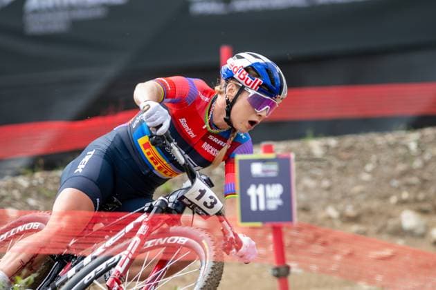 UCI Mountain Bike World Cup Andorra Evie Richards from Great Britain, representing the team Trek Factory Racing - Pirelli, competes in the CROSS-COUNTRY OLYMPIC for Women during the UCI Mountain Bike World Cup Andorra 2025 in Pal Arinsal, Andorra, on July 13, 2025.  Copyright: xMartinxSilvaxCosentinox originalFilename:silvacosentino-evierich250713_np7Kv.jpg