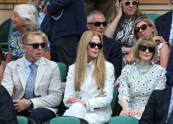13th July 2025; All England Lawn Tennis and Croquet Club, London, England; Wimbledon Tennis Tournament, Day 14; Sir Chris Hoy, Nicole Kidman and Anna Wintour watch the Gentlemens singles final match from the royal box  ActionPlus12813553 JohnxPatrickxFletcher