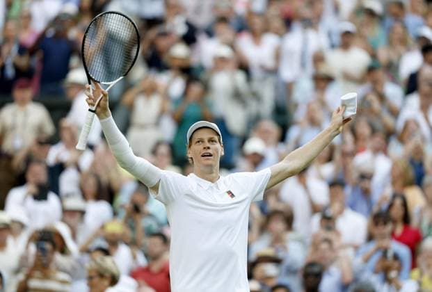 Tennis: Wimbledon championships Jannik Sinner of Italy reacts after beating Carlos Alcaraz of Spain in the men s singles final at the Wimbledon tennis tournament in London on July 13, 2025.  A14AA0004721783P