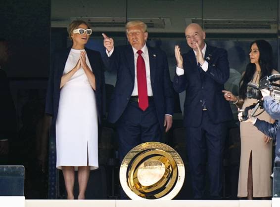 Football: Club World Cup U.S. President Donald Trump (2nd from L) visits MetLife Stadium in East Rutherford, New Jersey, on July 13, 2025, to watch the Club World Cup final between Chelsea and Paris Saint-Germain.  A14AA0004722326P