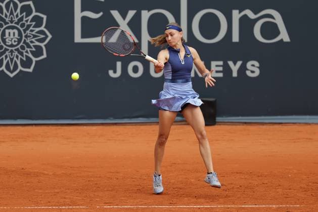 GER, Hamburg, xFSx, ATP250 Womens Tennis Tournament , MSC Hamburg Ladies Open 2025 , 2 Qualifying Round , 14 07 2025 v l , Aleksandra Krunik SRB play a forehand Copyright: HMBxMedia FernandoxSoares