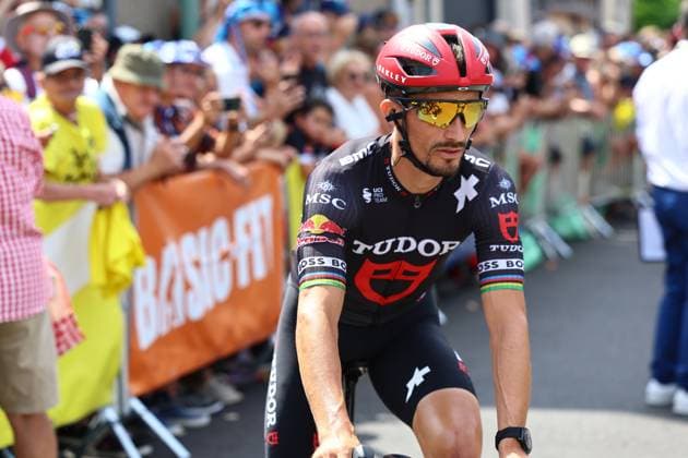 French Julian Alaphilippe of Tudor Pro Cycling Team pictured at the start of stage 10 of the 2025 Tour de France cycling, from Ennezat to Le Mont-Dore Puy de Sancy (169 km), on Monday 14 July 2025 in France. The 112th edition of the Tour de France starts on Saturday 5 July in Lille, France, and will finish in Paris, France on the 27th of July. JASPERxJACOBS  x129215584x