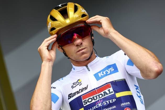 Belgian Remco Evenepoel of Soudal-Quick Step pictured at the start of stage 10 of the 2025 Tour de France cycling, from Ennezat to Le Mont-Dore Puy de Sancy (169 km), on Monday 14 July 2025 in France. The 112th edition of the Tour de France starts on Saturday 5 July in Lille, France, and will finish in Paris, France on the 27th of July. DAVIDxPINTENS  x129227045x