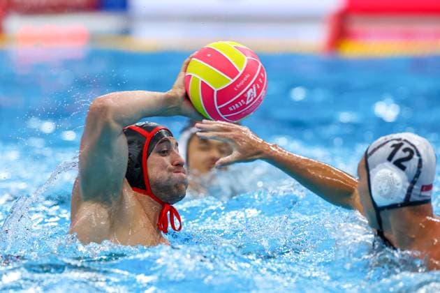 Jeremie Cote of Canada Singapore v Canada, Water polo, Wasserball Singapore 2025 World Aquatics Championships, OCBC Aquatic Centre, July 14, 2025, Singapore, Singapore.