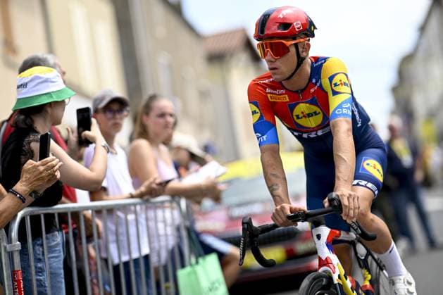 Belgian Thibau Nys of Lidl-Trek pictured at the start of stage 10 of the 2025 Tour de France cycling, from Ennezat to Le Mont-Dore Puy de Sancy (169 km), on Monday 14 July 2025 in France. The 112th edition of the Tour de France starts on Saturday 5 July in Lille, France, and will finish in Paris, France on the 27th of July. JASPERxJACOBS  x129230948x