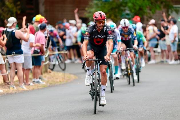 Tour de France 2025 Stage 10 LE MONT-DORE PUY DE SANCY, FRANCE - JULY 14 : Alaphilippe Julian (FRA) of Tudor Pro Cycling Team in action during stage 10 of the 112th edition of Tour de France an UCI World Tour 2.UWT cycling road race stage for Men Elite of 163 km with start in Ennezat and finish in Le Mont-Dore Puy de Sancy on July 14, 2025 in Le Mont-Dore Puy de Sancy, France, 14 07 2025 ( Motordriver Kenny Verfaillie - Le Mont-Dore Puy de Sancy France  Copyright: xLucaxBettinix