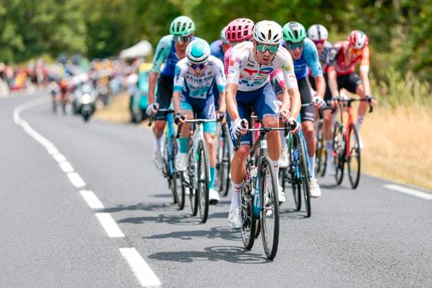 Tour de France 2025 Stage 10 LE MONT-DORE PUY DE SANCY, FRANCE - JULY 14 : Rider of Totalenergies in action during stage 10 of the 112th edition of Tour de France an UCI World Tour 2.UWT cycling road race stage for Men Elite of 163 km with start in Ennezat and finish in Le Mont-Dore Puy de Sancy on July 14, 2025 in Le Mont-Dore Puy de Sancy, France, 14 07 2025 ( Motordriver Kenny Verfaillie - Le Mont-Dore Puy de Sancy France  Copyright: xLucaxBettinix