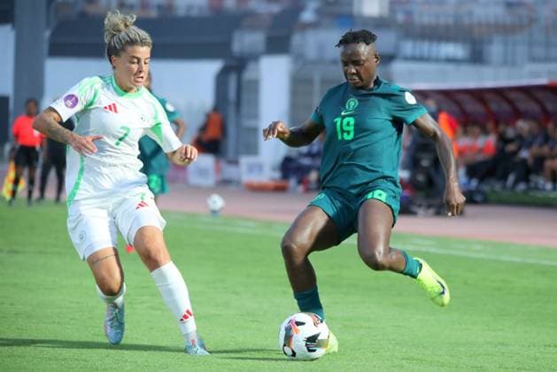 CASABLANCA, MOROCCO - JULY 13: Chinwendu Ihezuo of Nigeria and Morgane Belkhiter of Algeria during the 2025 Women s Africa Cup of Nations (WAFCON) match between Nigeria and Algeria at Stade Larbi Zaouli on July 13, 2025 in Casablanca. Photo by Justina Aniefiok Copyright: xx