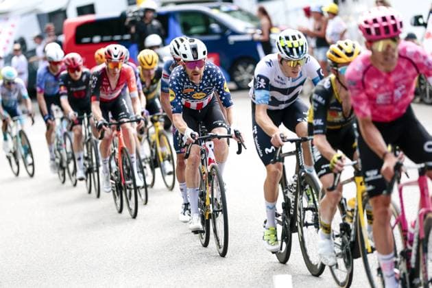 US Quinn Simmons of Lidl-Trek pictured in action during stage 10 of the 2025 Tour de France cycling, from Ennezat to Le Mont-Dore Puy de Sancy (169 km), on Monday 14 July 2025 in France. The 112th edition of the Tour de France starts on Saturday 5 July in Lille, France, and will finish in Paris, France on the 27th of July. POOLxLUCAxBETTINI  x129251416x