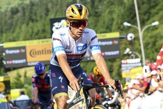 Belgian Remco Evenepoel of Soudal Quick-Step and pic stage 10 of the 2025 Tour de France cycling, from Ennezat to Le Mont-Dore Puy de Sancy (169 km), on Monday 14 July 2025 in France. The 112th edition of the Tour de France starts on Saturday 5 July in Lille, France, and will finish in Paris, France on the 27th of July. DAVIDxPINTENS  x129256234x