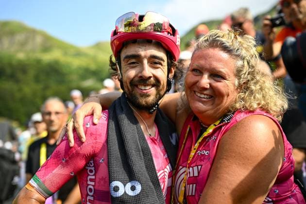 Irish Ben Healy of EF Education-EasyPost celebrates after winning stage 10 of the 2025 Tour de France cycling, from Ennezat to Le Mont-Dore Puy de Sancy (169 km), on Monday 14 July 2025 in France. The 112th edition of the Tour de France starts on Saturday 5 July in Lille, France, and will finish in Paris, France on the 27th of July. JASPERxJACOBS  x129256689x
